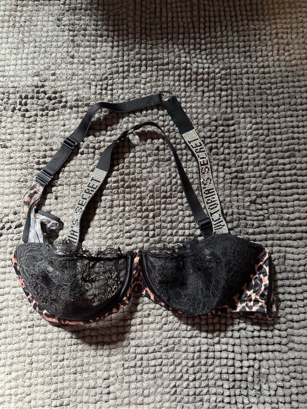 Victoria's Secret Black Lace Bra with Leopard Accents